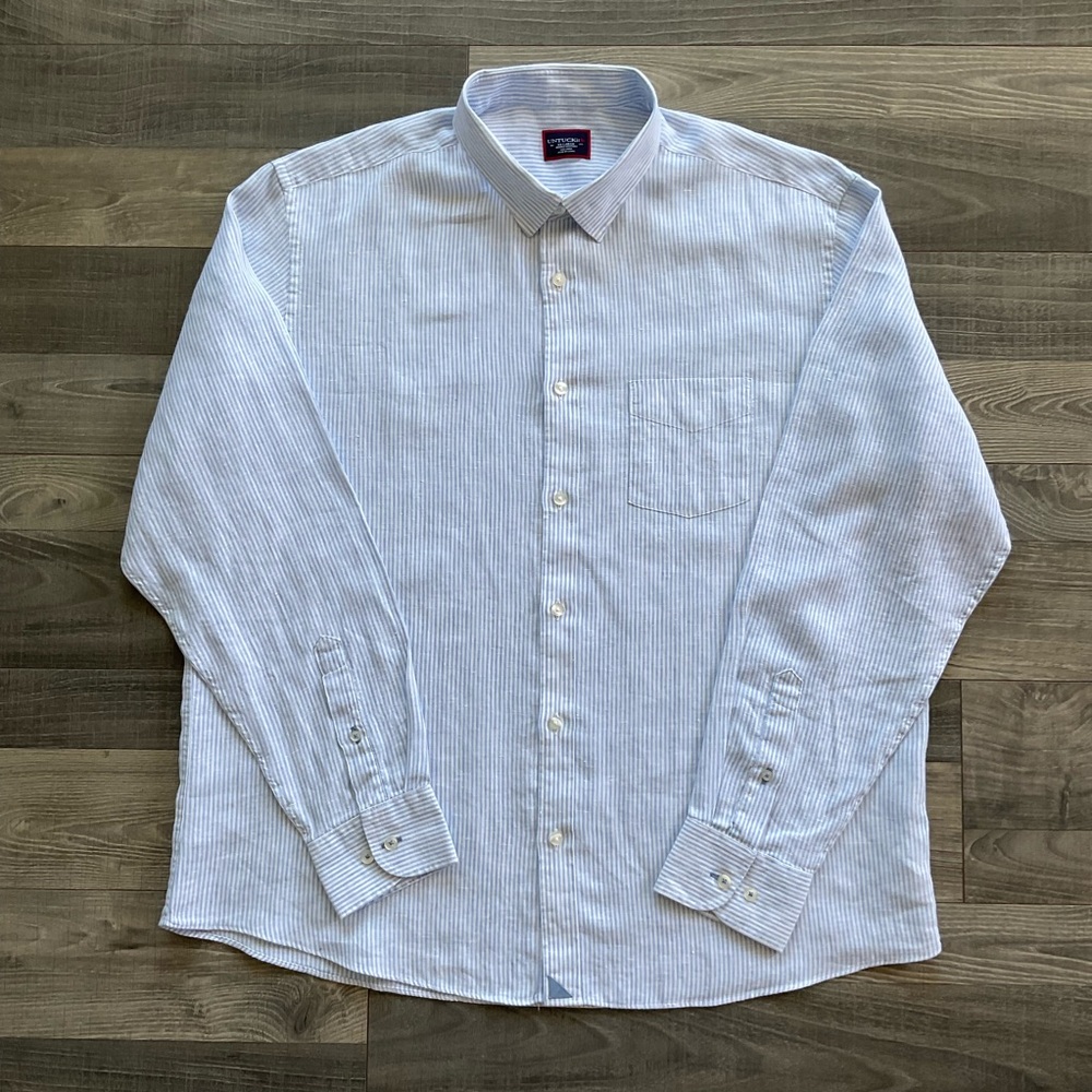 NWOT UNTUCKit Vignoles Linen Wrinkle Resistant Shirt Men’s XXL Blue White